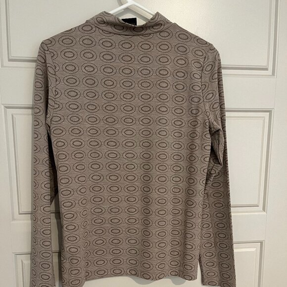 Madeline Tops - Madeleine Mode Mock Turtleneck Brown Tan Graphic Print Mock neck Top Long sleeve